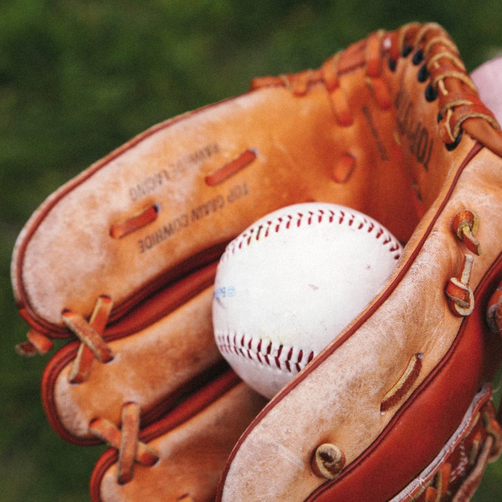 Baseball on leather glove