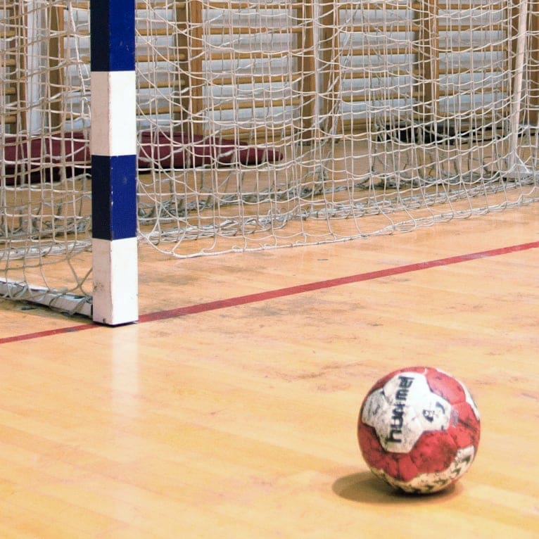 Ball near indoor goal net